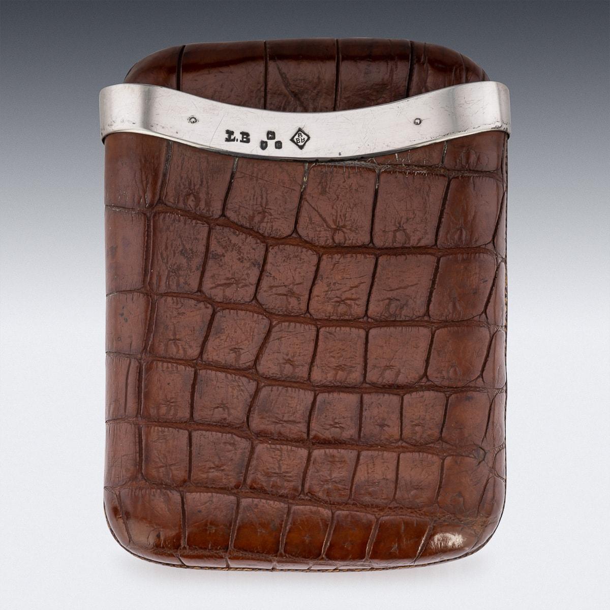 20th Century British Solid Silver & Crocodile Leather Cigar Case, London, c.1900 1