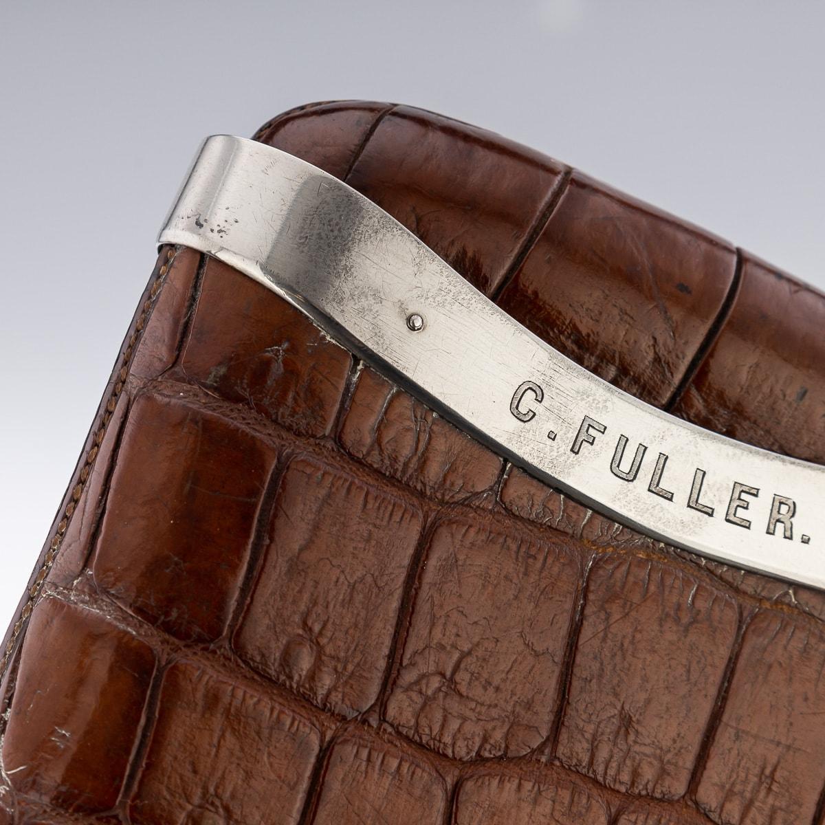 20th Century British Solid Silver & Crocodile Leather Cigar Case, London, c.1900 4