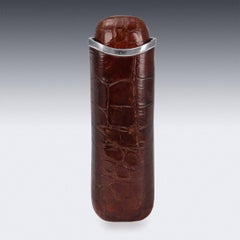 20th Century British Solid Silver & Crocodile Leather Cigar Case, London c.1936