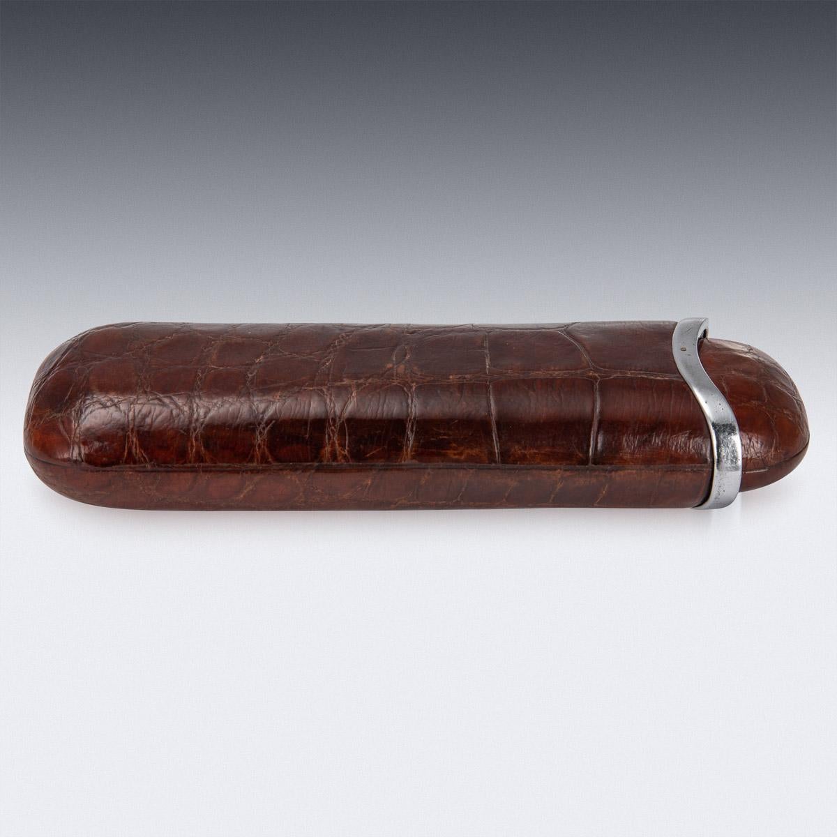 English 20th Century British Solid Silver & Crocodile Leather Cigar Case, London c.1936