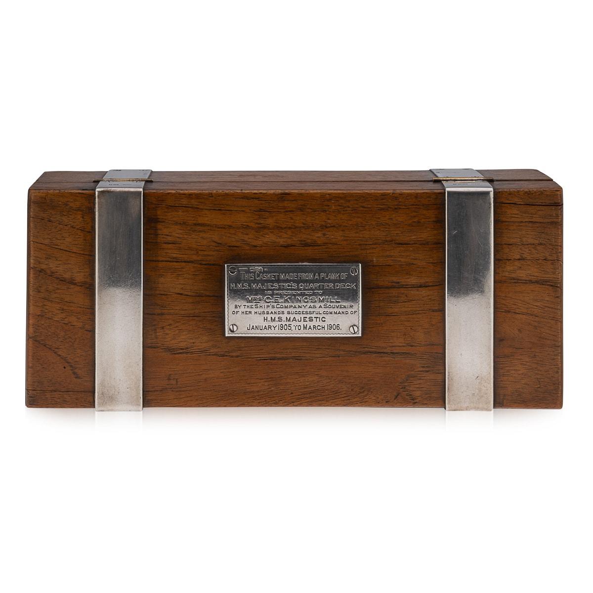 20th Century British Solid Silver & Wood 'H.M.S Majestic' Box, c.1905 For Sale 5