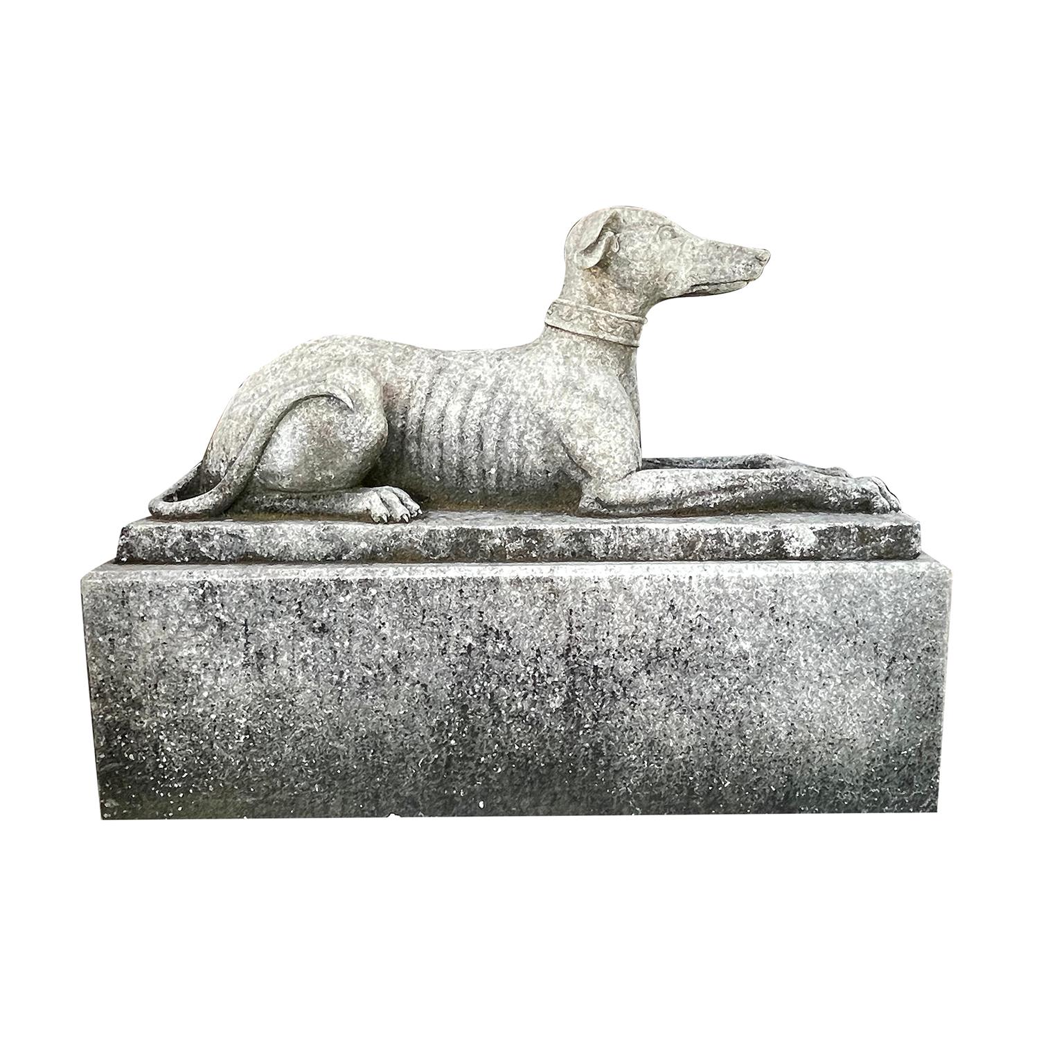 20th Century British Vintage Pair of Whippet Garden Limestone Statues For Sale 1