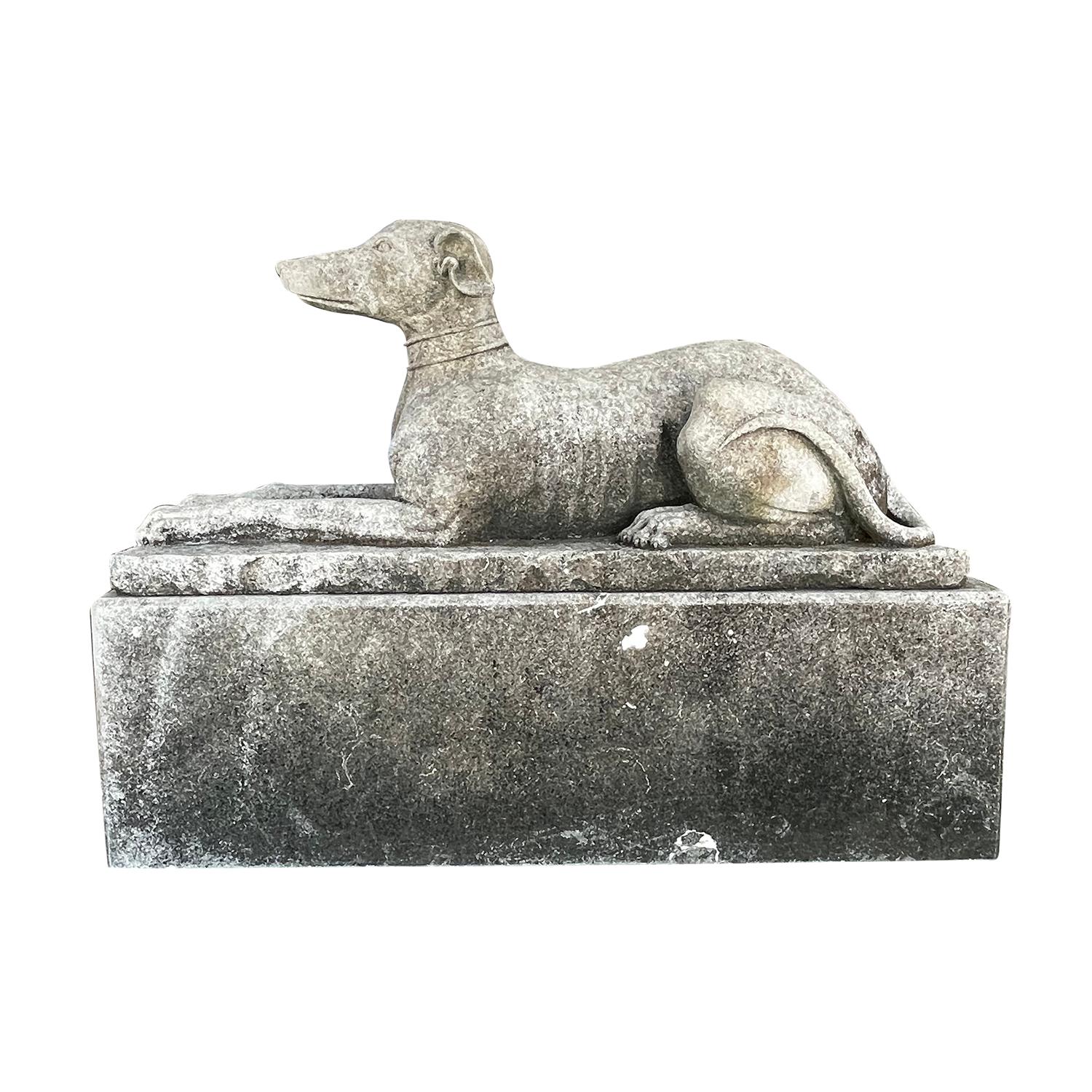 20th Century British Vintage Pair of Whippet Garden Limestone Statues For Sale 2
