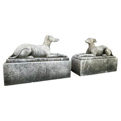 20th Century British Vintage Pair of Whippet Garden Limestone Statues