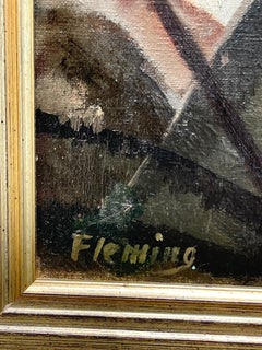 Pintura británica del siglo XX de la época de la guerra firmada FLEMING (Ian Fleming)