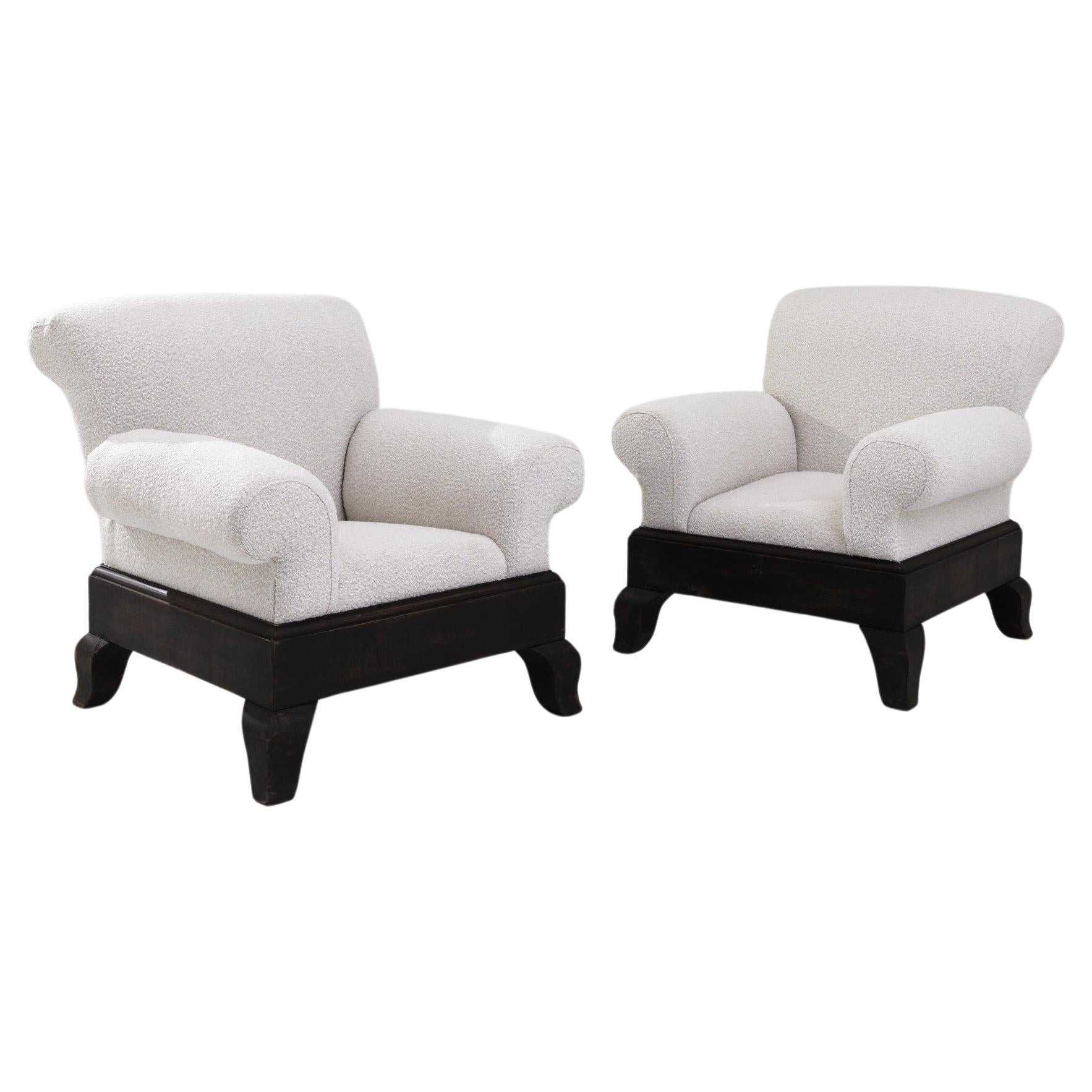 20th Century British Wooden Upholstered Armchairs, a Pair  For Sale