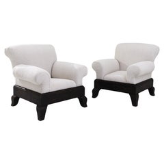 20th Century British Wooden Upholstered Armchairs, a Pair 