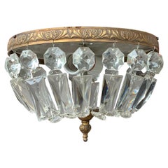 crystal ceiling lights 20th Century Bronze and Crystal Ceiling Mount Light Fixture