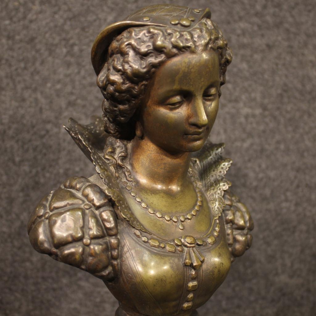 20th Century Bronze and Marble Base Italian Bust Sculpture, 1920 8