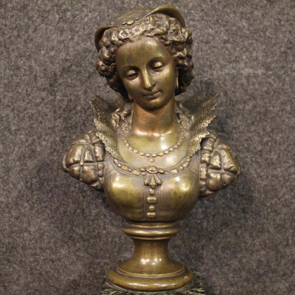 20th Century Bronze and Marble Base Italian Bust Sculpture, 1920 In Good Condition In Vicoforte, Piedmont