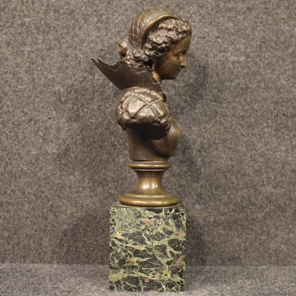 20th Century Bronze and Marble Base Italian Bust Sculpture, 1920 3