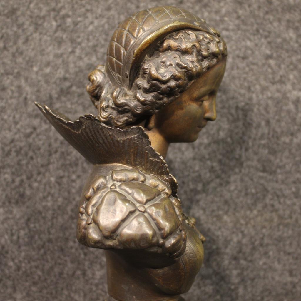 20th Century Bronze and Marble Base Italian Bust Sculpture, 1920 4