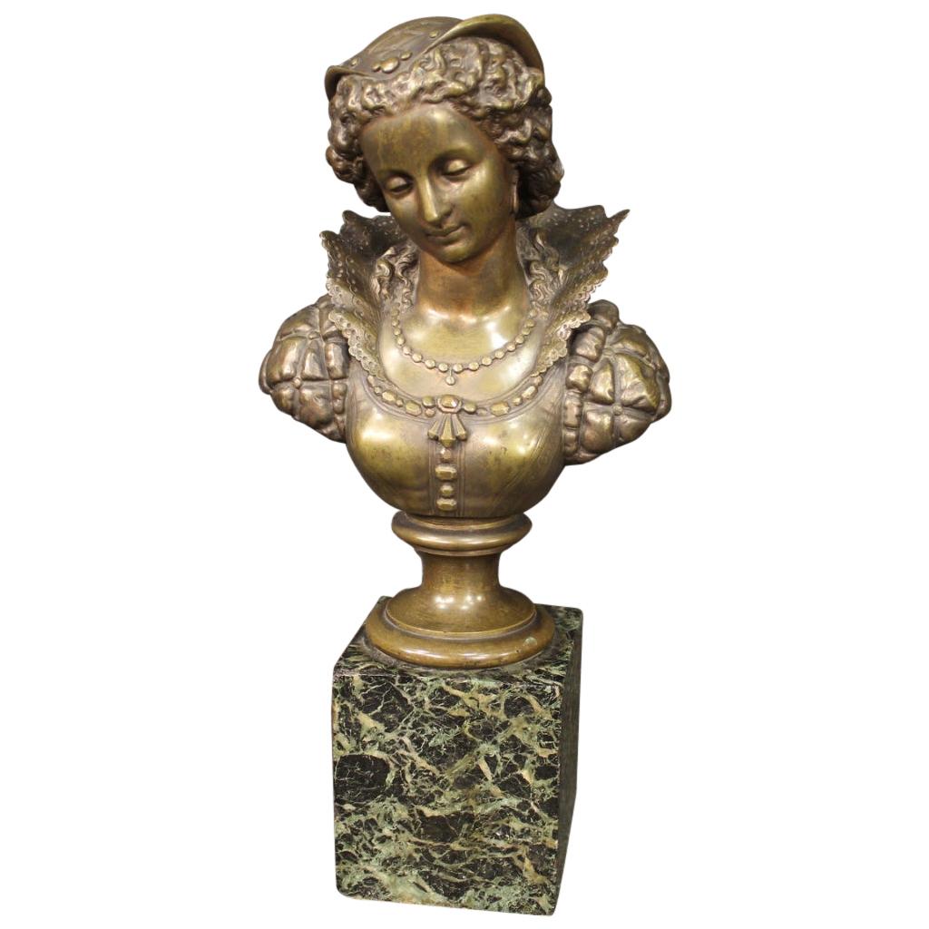 20th Century Bronze and Marble Base Italian Bust Sculpture, 1920