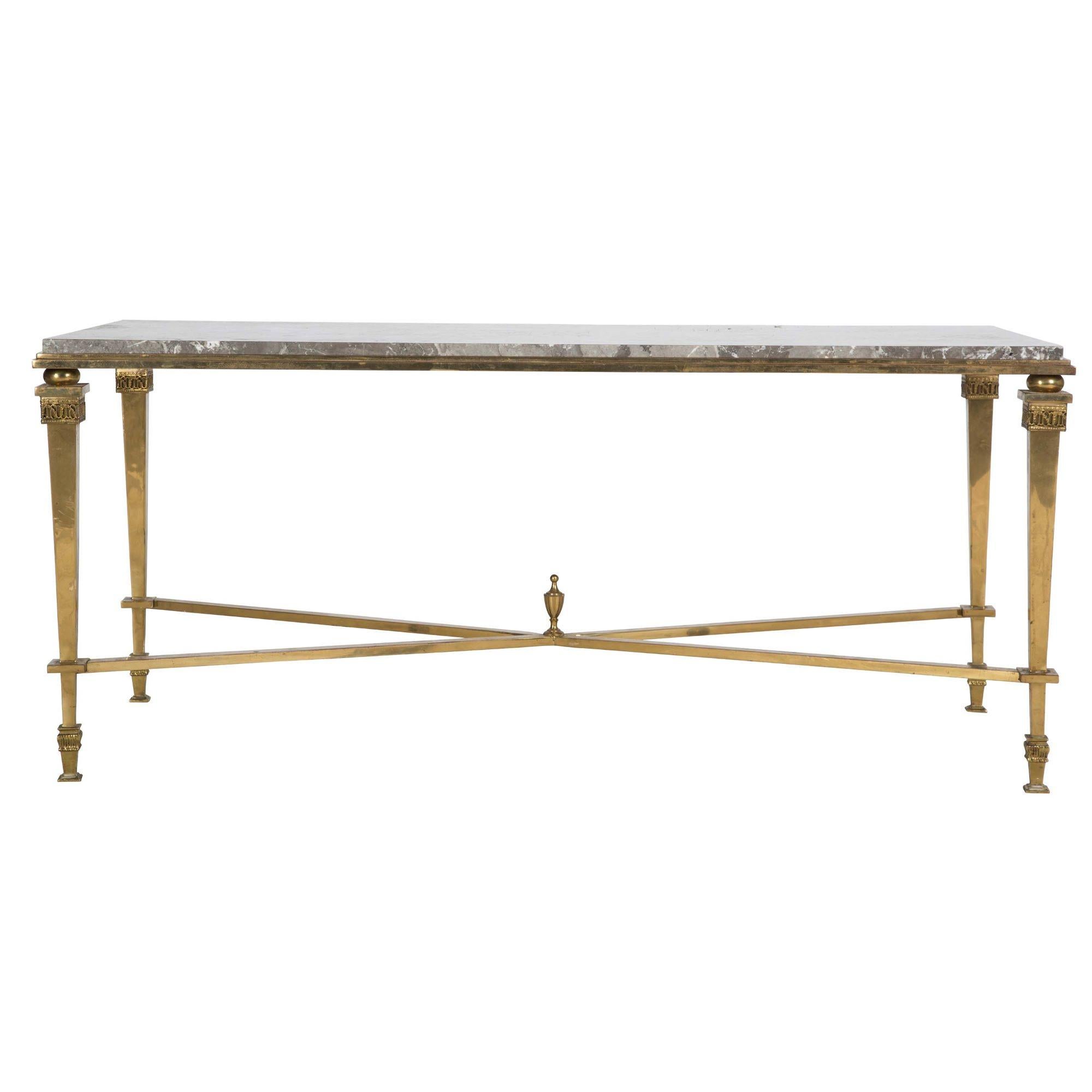 Handsome 20th century bronze coffee table with grey marble top.