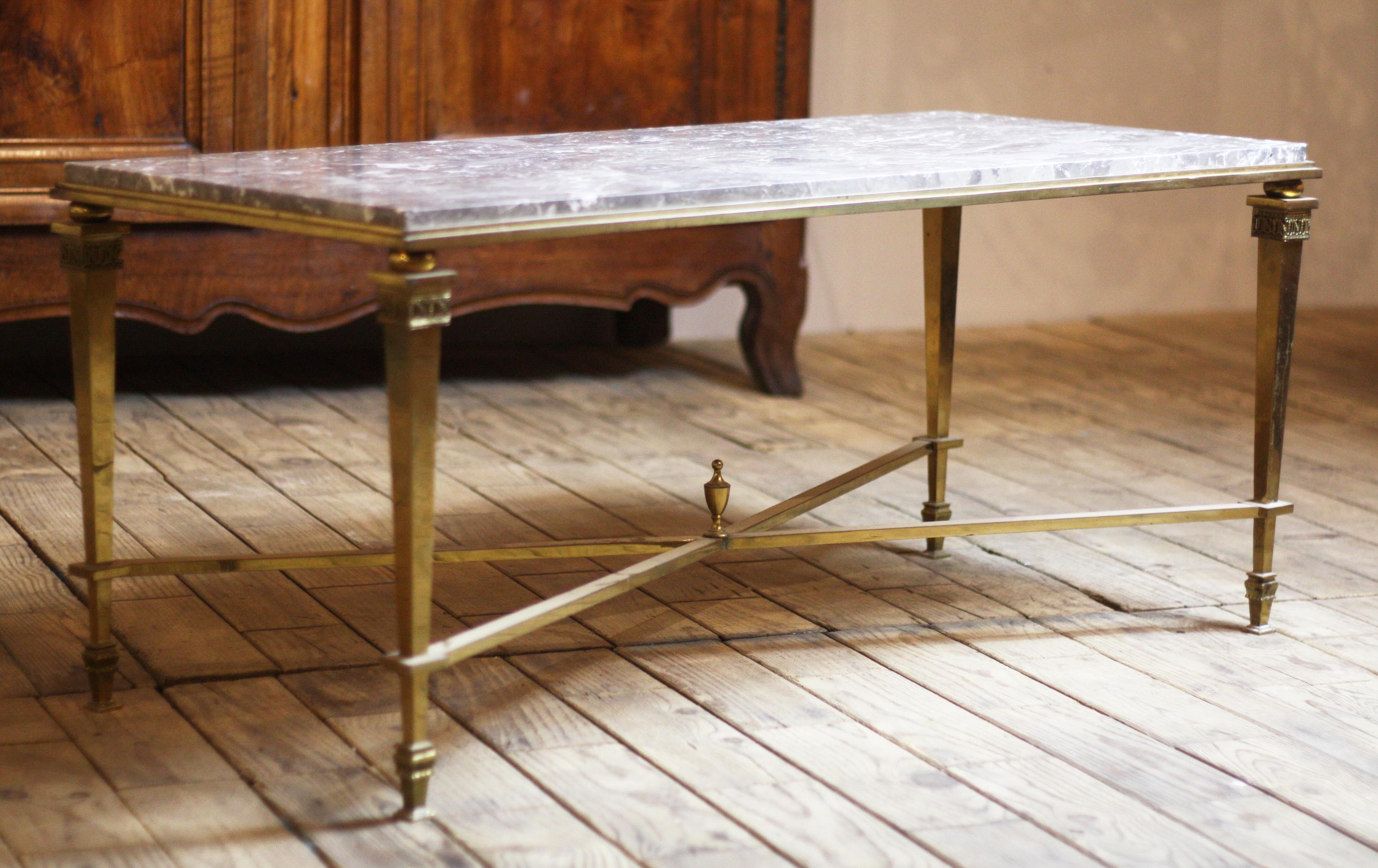 French 20th Century Bronze and Marble Coffee Table