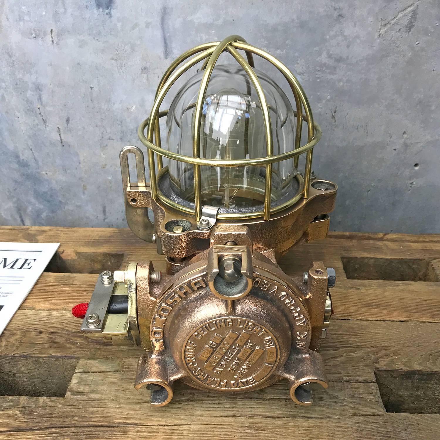 20th Century Bronze / Brass Industrial Flame Proof Ceiling Light / Desk Lamp For Sale 5