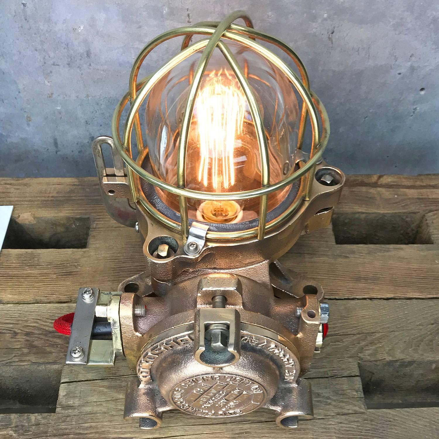 20th Century Bronze / Brass Industrial Flame Proof Ceiling Light / Desk Lamp For Sale 6