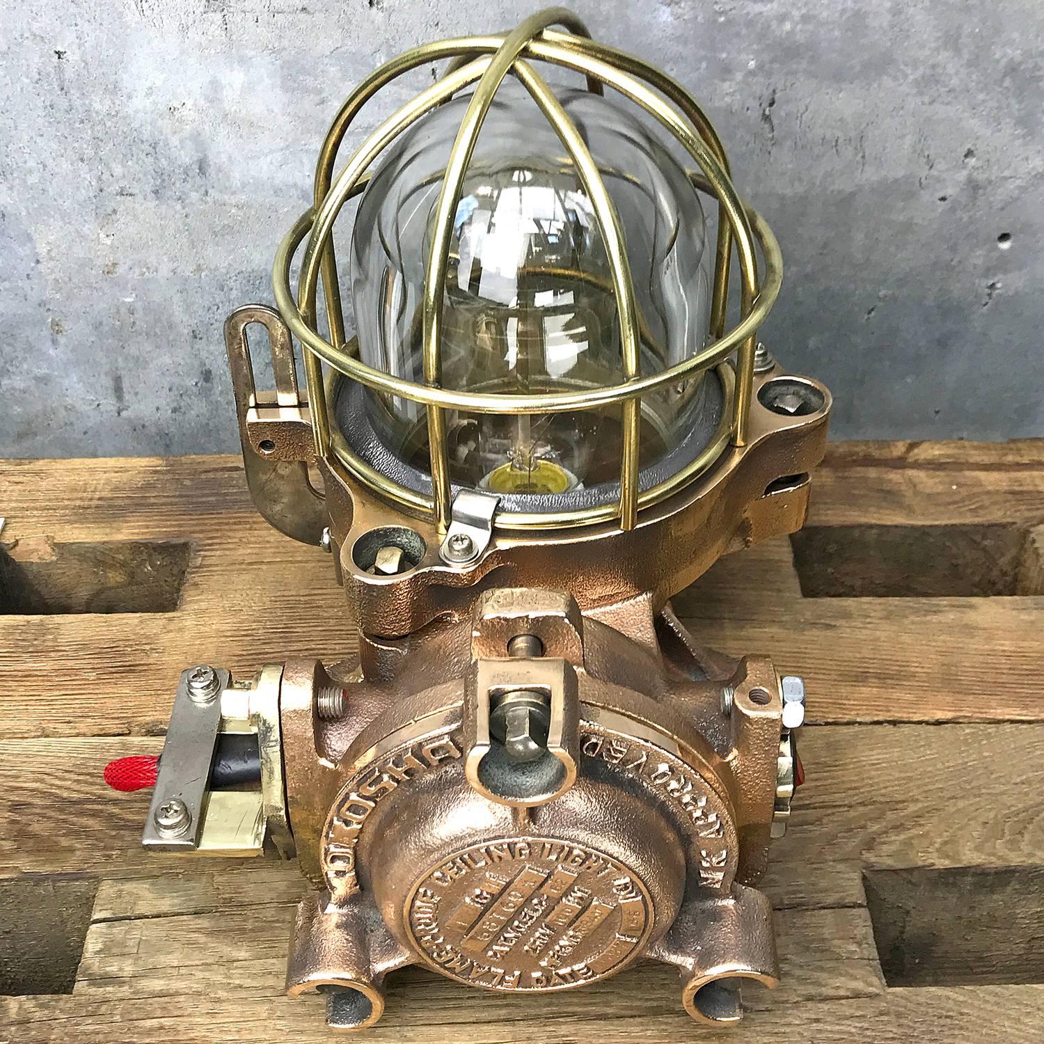 20th Century Bronze / Brass Industrial Flame Proof Ceiling Light / Desk Lamp In Excellent Condition For Sale In Leicester, Leicestershire