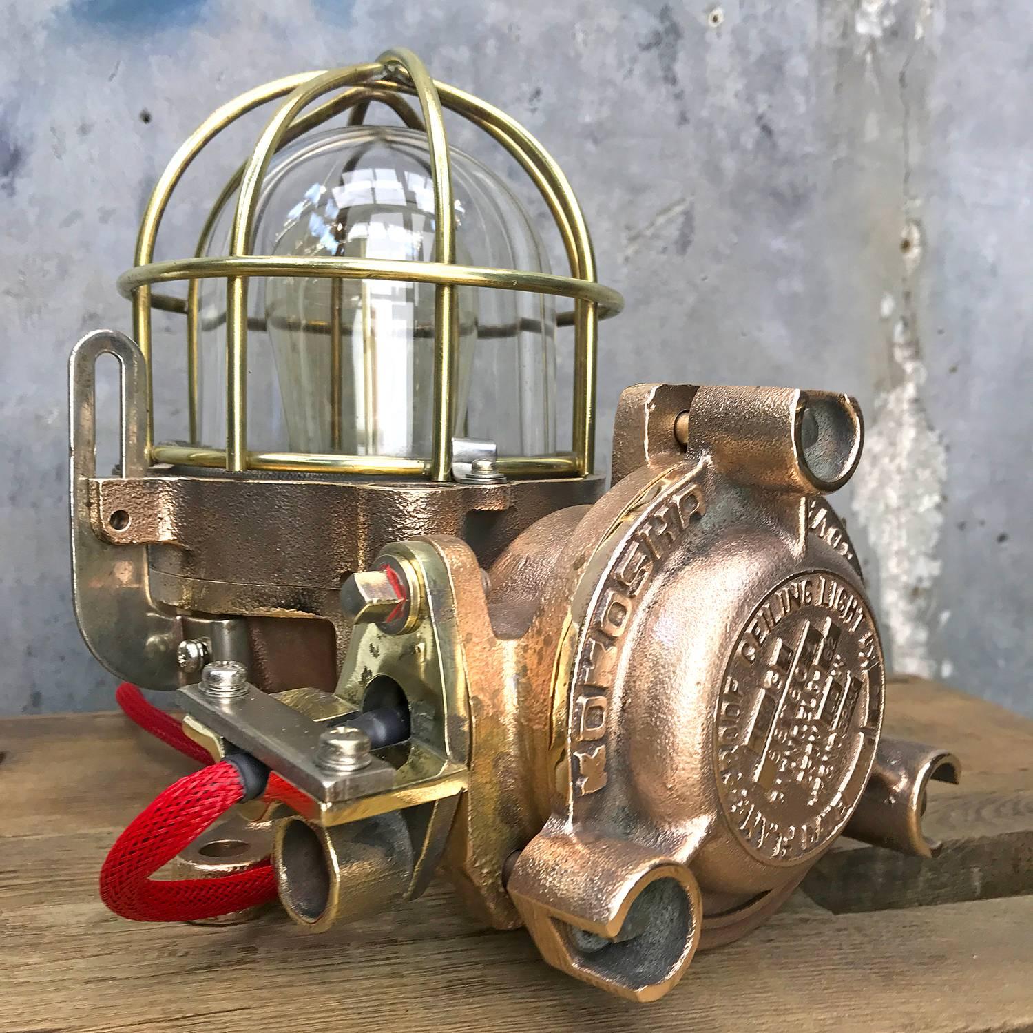 20th Century Bronze / Brass Industrial Flame Proof Ceiling Light / Desk Lamp For Sale 2