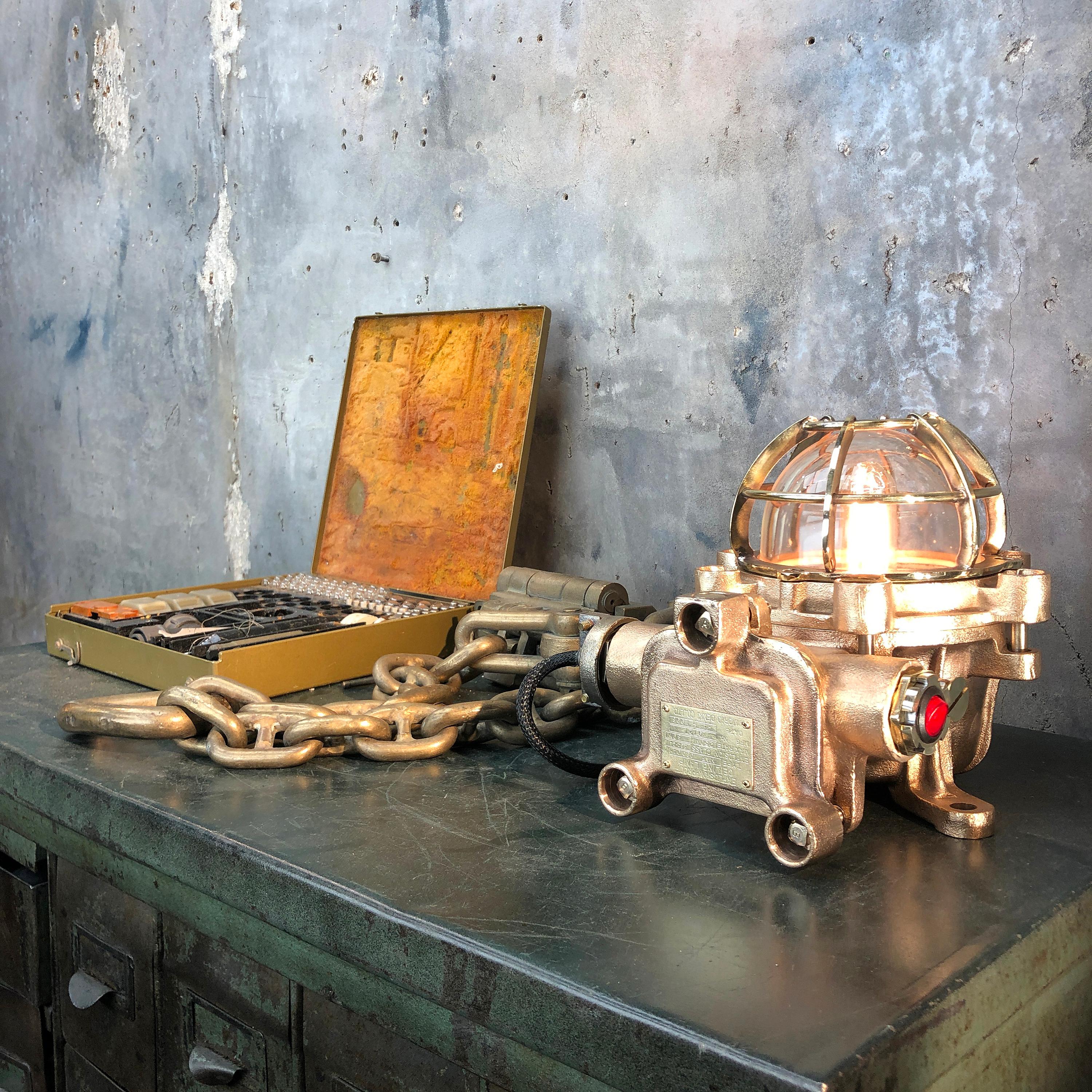 20th Century Bronze / Brass Industrial Flameproof Ceiling Light / Desk Lamp 4