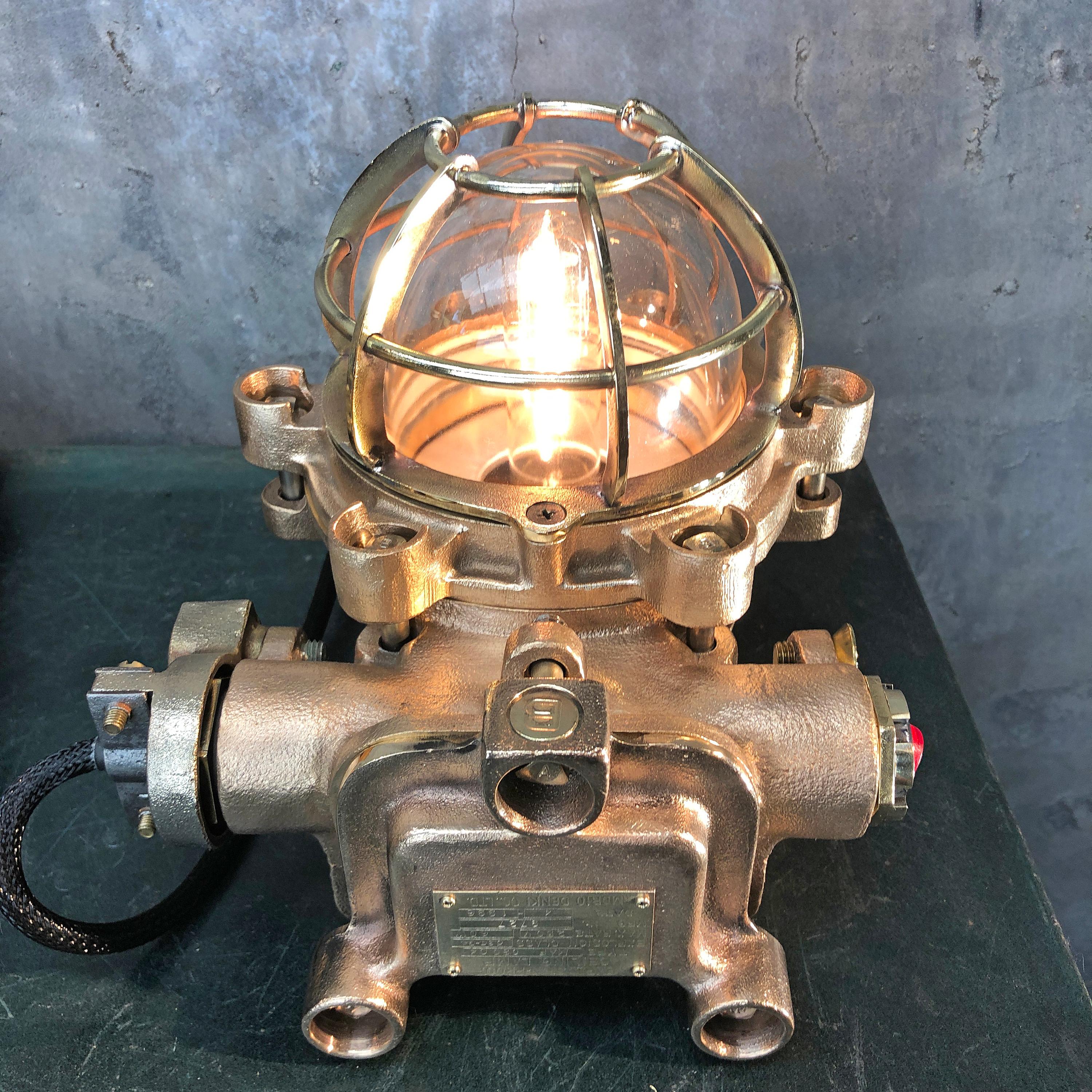 Japanese 20th Century Bronze / Brass Industrial Flameproof Ceiling Light / Desk Lamp