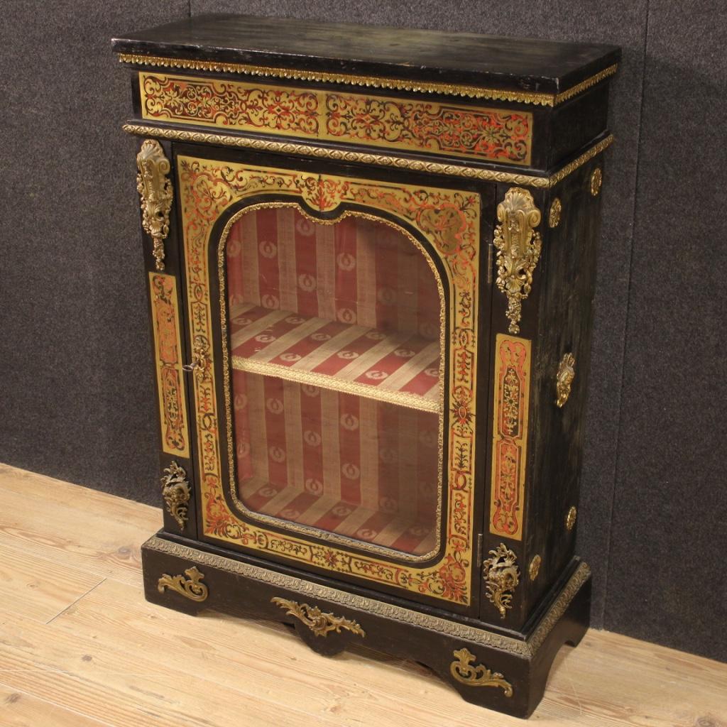 20th Century Bronze Brass Wood French Boulle Style Sideboard, 1950 In Fair Condition In Vicoforte, Piedmont