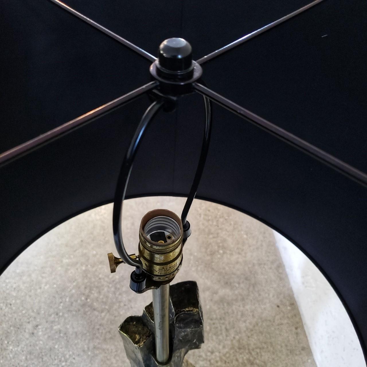 20th Century Bronze Brutalist Lamp with custom shade For Sale 1