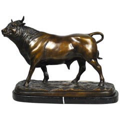 20th Century Bronze Bull on a Marble Base