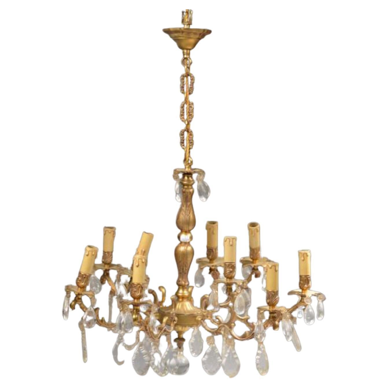 20th Century Bronze Chandelier with Crystal Decorations in Louis XV Style