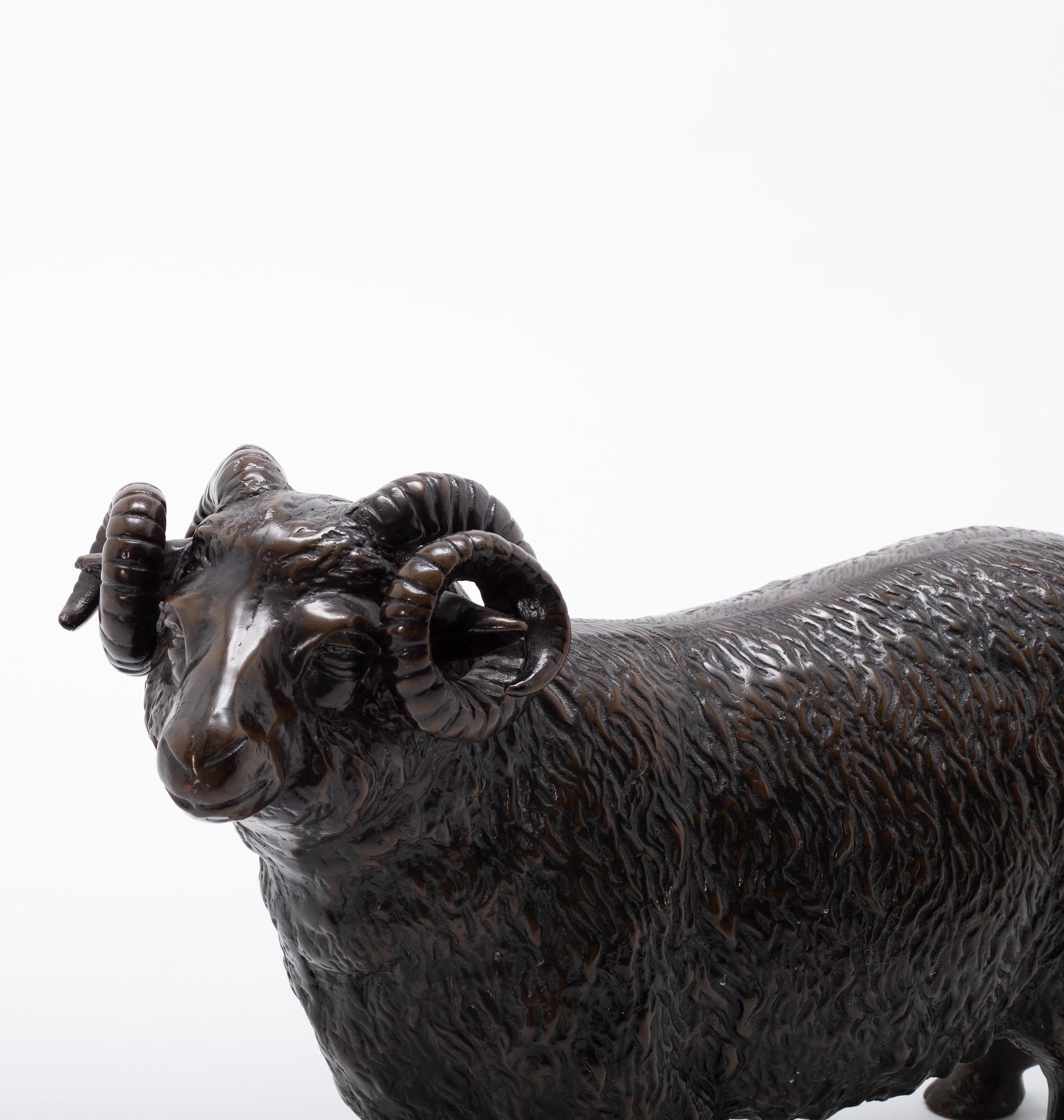 20th Century Bronze Exmoor Horn Sheep, Near Life Size In Good Condition For Sale In Houston, TX