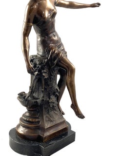 20th Century Bronze Figure of a Classical Maiden Astride a Fountain