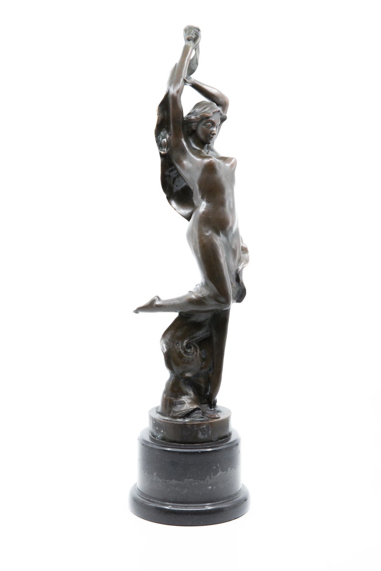 Marble and Bronze Sculpture of a Dancing Woman Holding a 