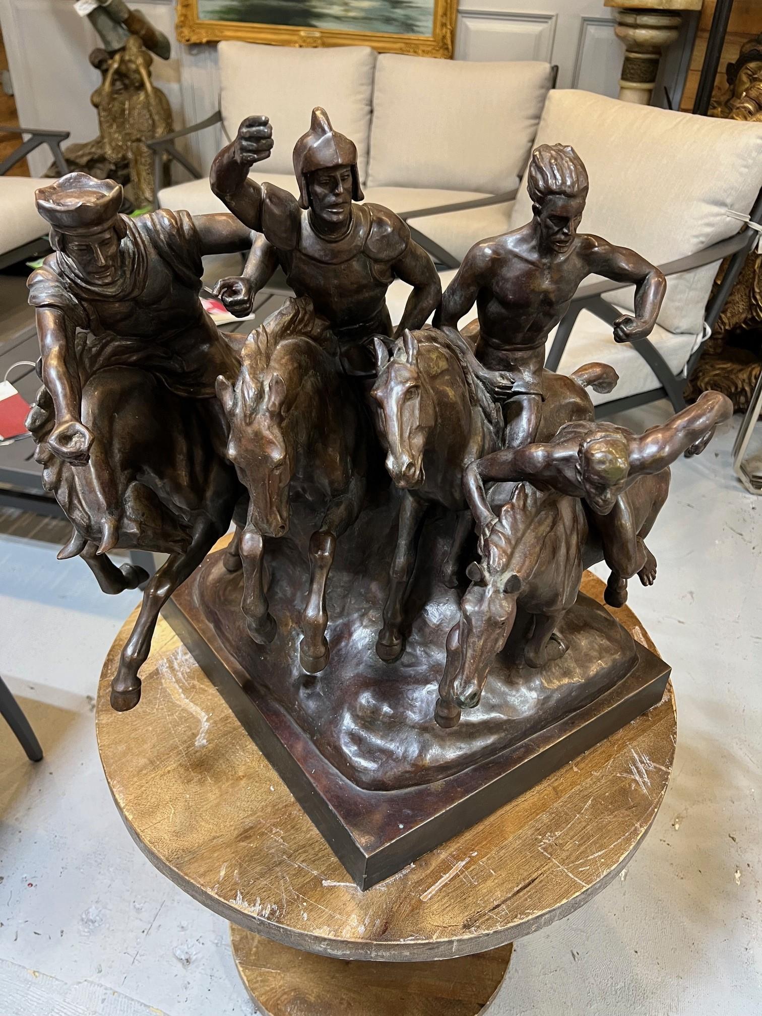 Quattro cavalieri in bronzo del XX secolo di Charlotte Dunwiddie, firmato Dunwiddie 1980 in vendita 1