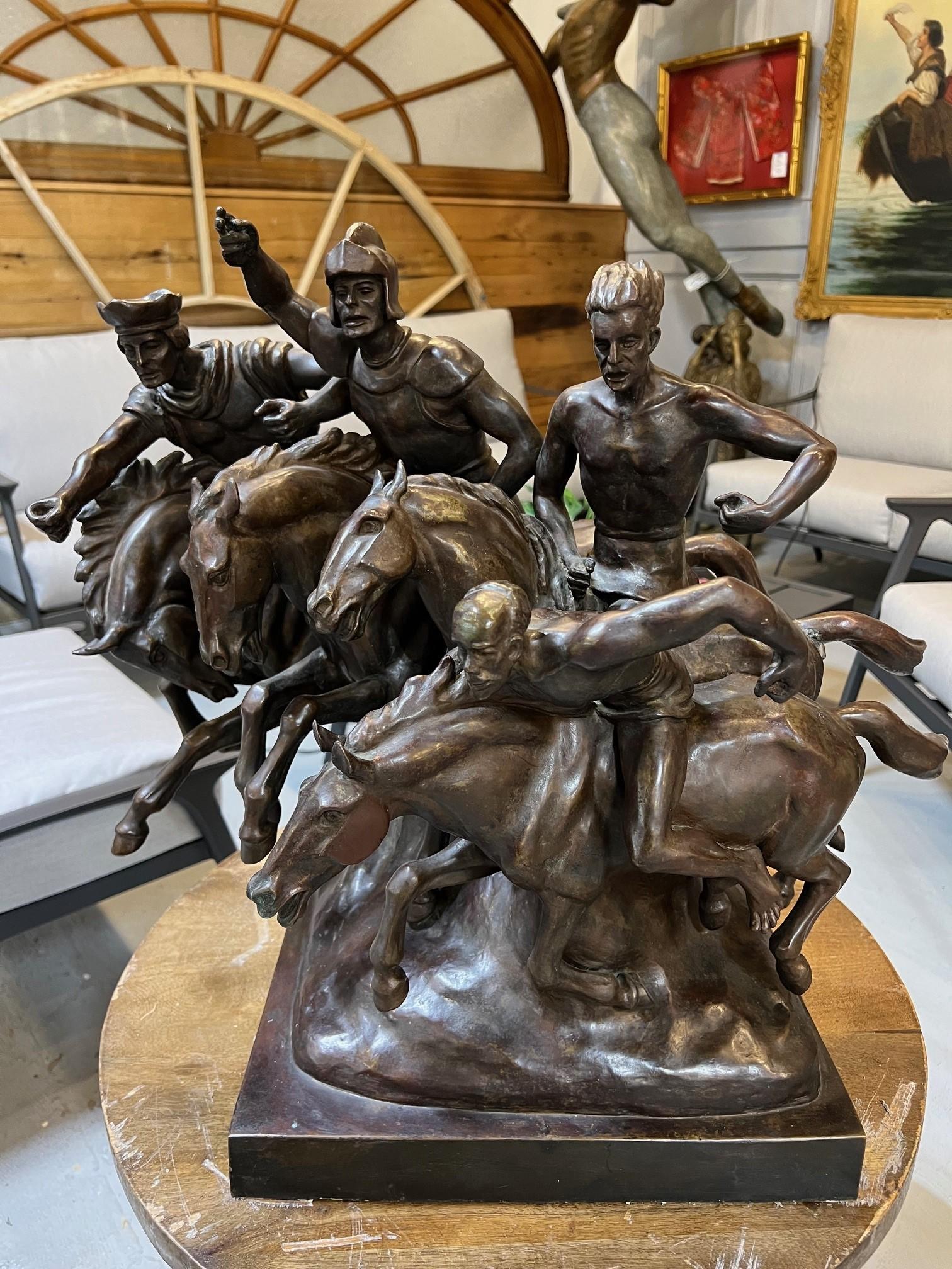 20th Century Bronze Four Horsemen By Charlotte Dunwiddie, Signed Dunwiddie 1980  For Sale 4