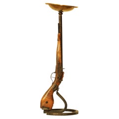 20th Century Bronze & Gilt Metal Floor Ashtray, Sculptural Riffle Smoking Stand
