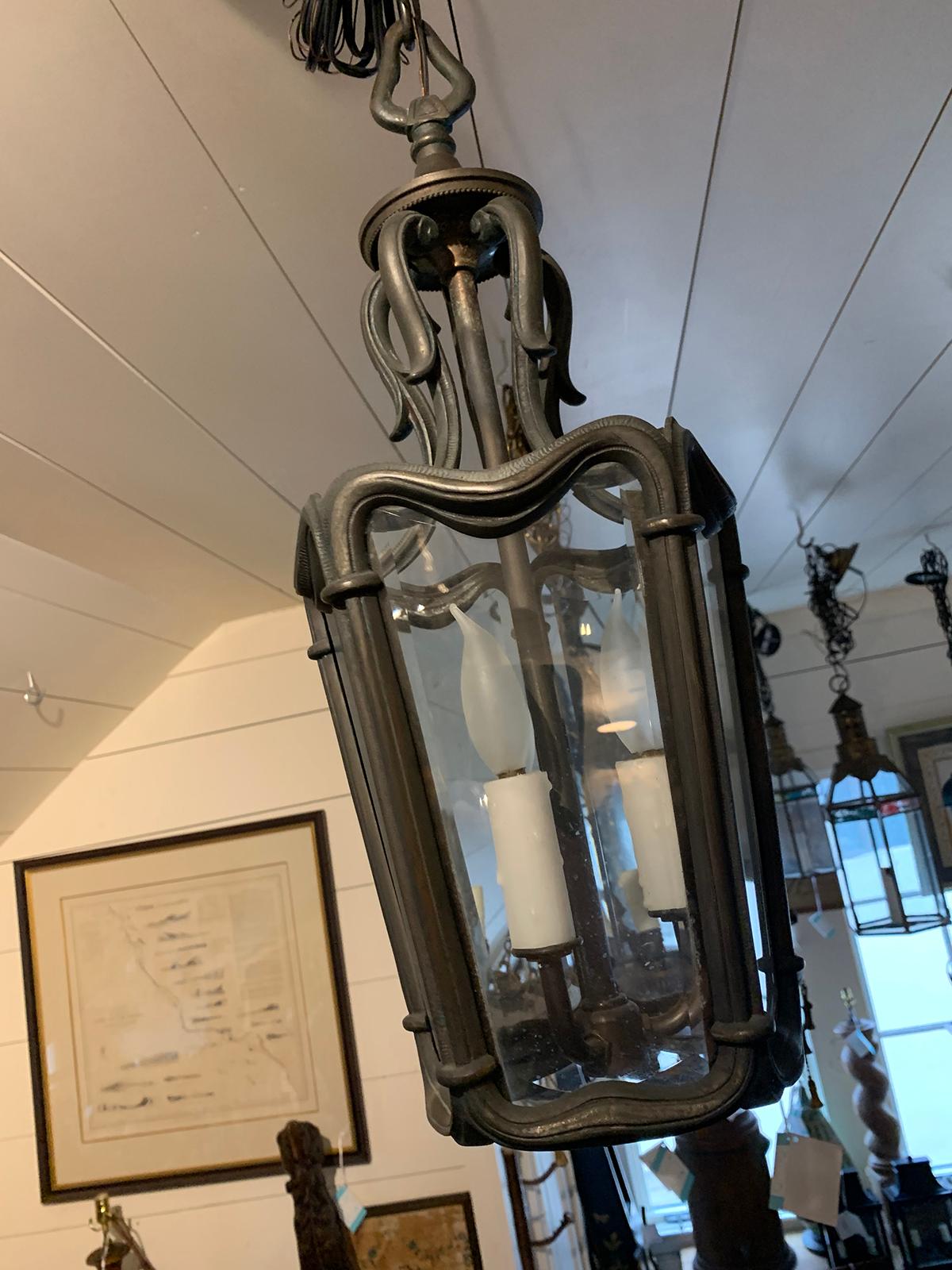 20th Century Bronze and Glass Three-Light Lantern For Sale 2