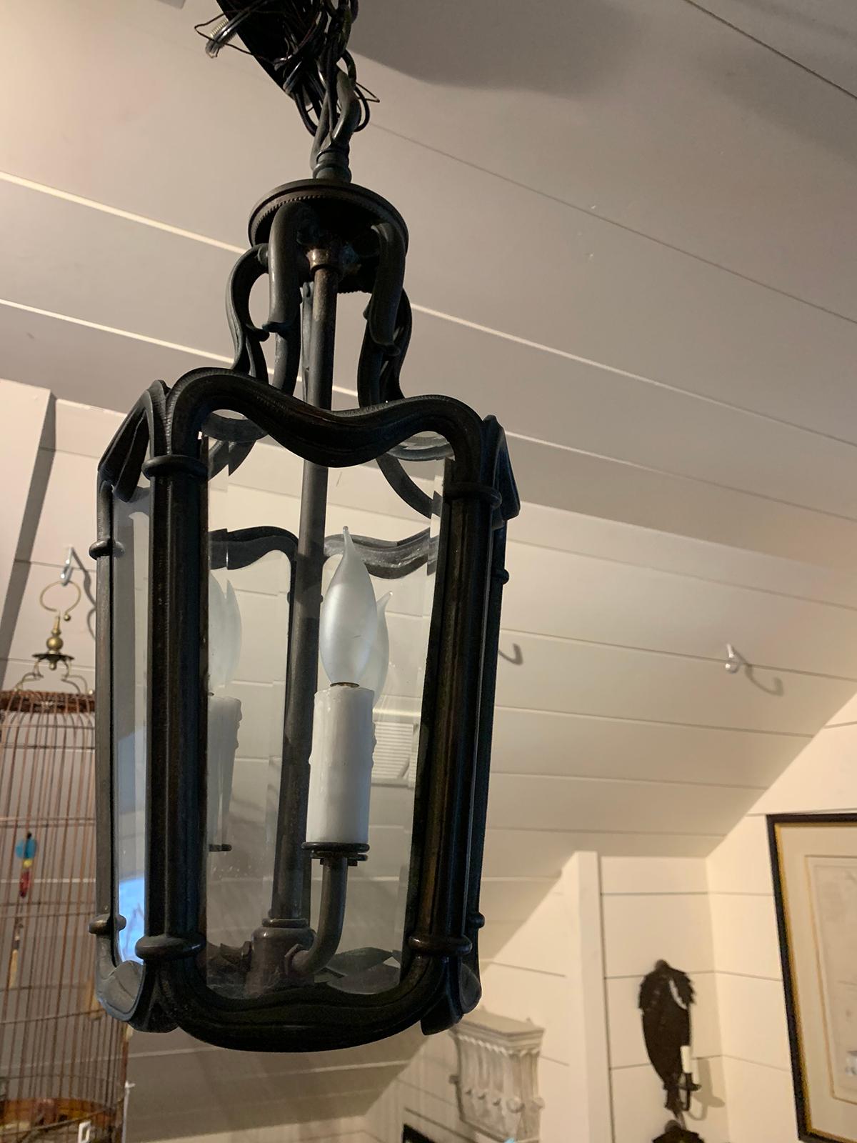 20th Century Bronze and Glass Three-Light Lantern For Sale 3