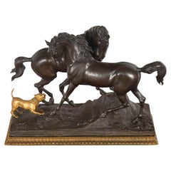 20th Century Bronze Group of Two Horses and a Dog