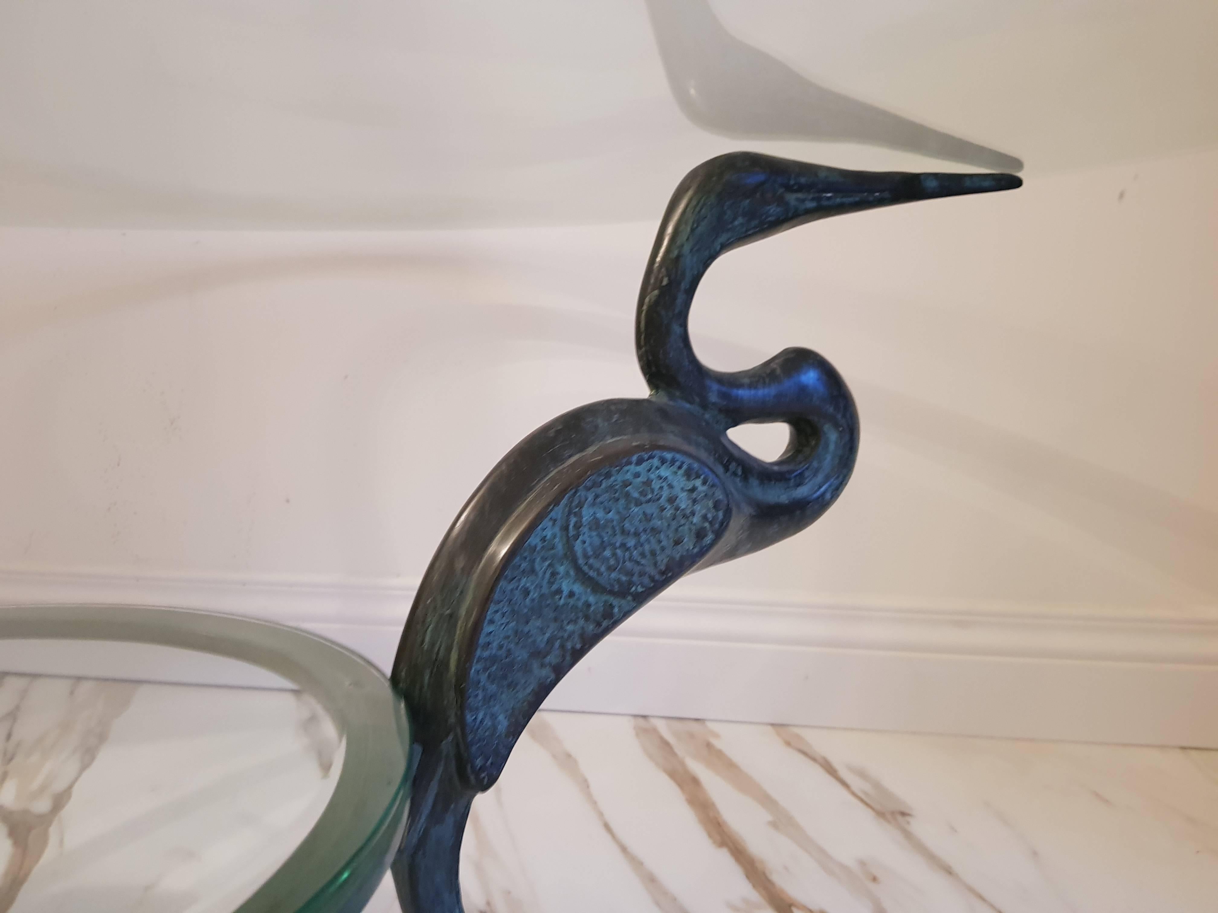 Hollywood Regency Mid Century Bronze Heron Table In Good Condition For Sale In Diemen, NL