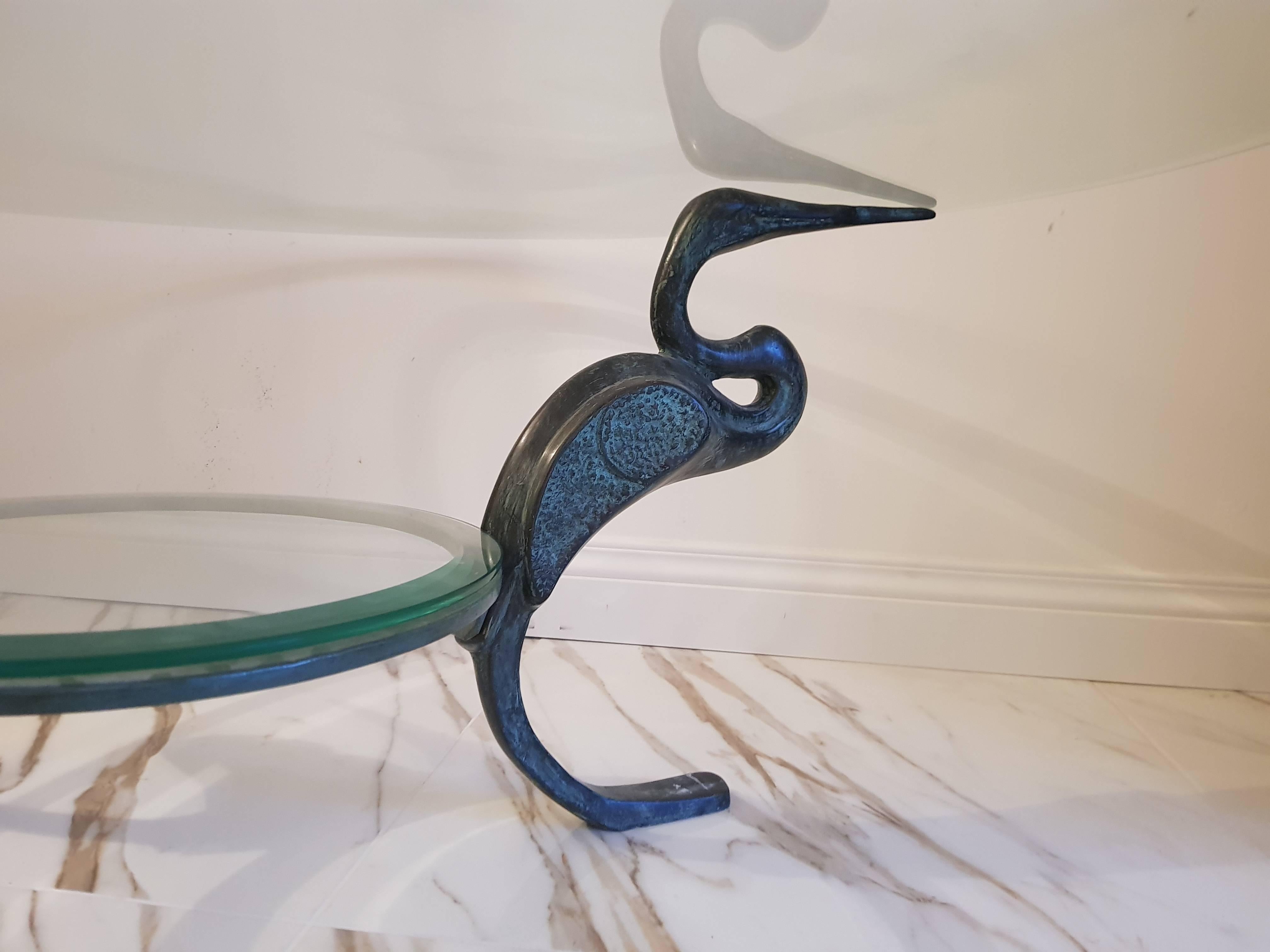 Late 20th Century Hollywood Regency Mid Century Bronze Heron Table For Sale