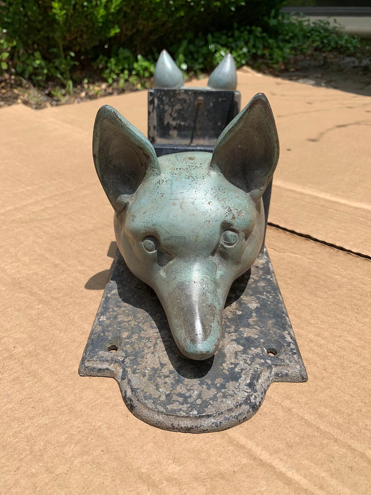 20th Century Bronze and Iron Equestrian Boot Scrape with Two Fox Heads In Good Condition For Sale In Atlanta, GA