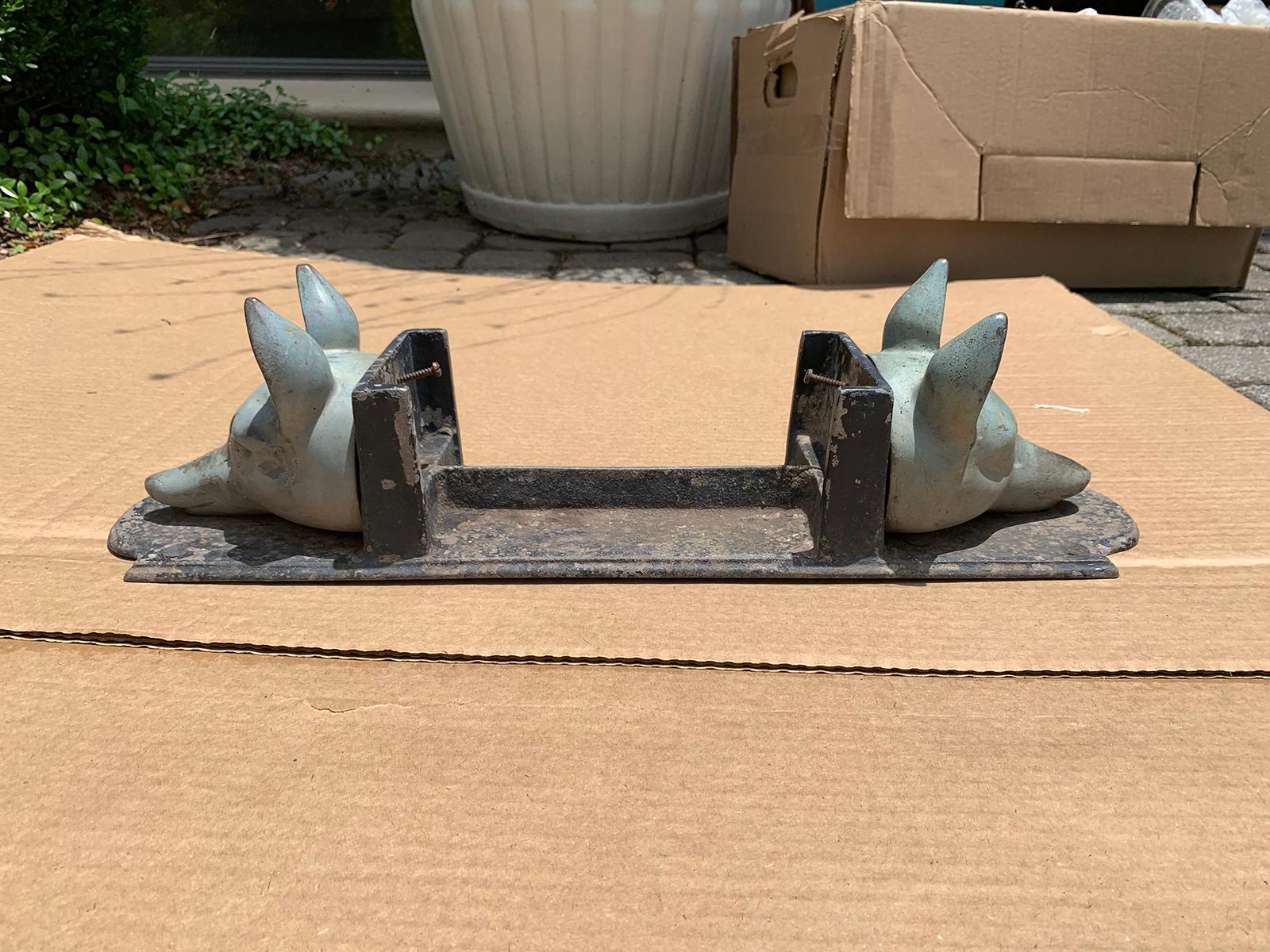 20th Century Bronze and Iron Equestrian Boot Scrape with Two Fox Heads For Sale 1