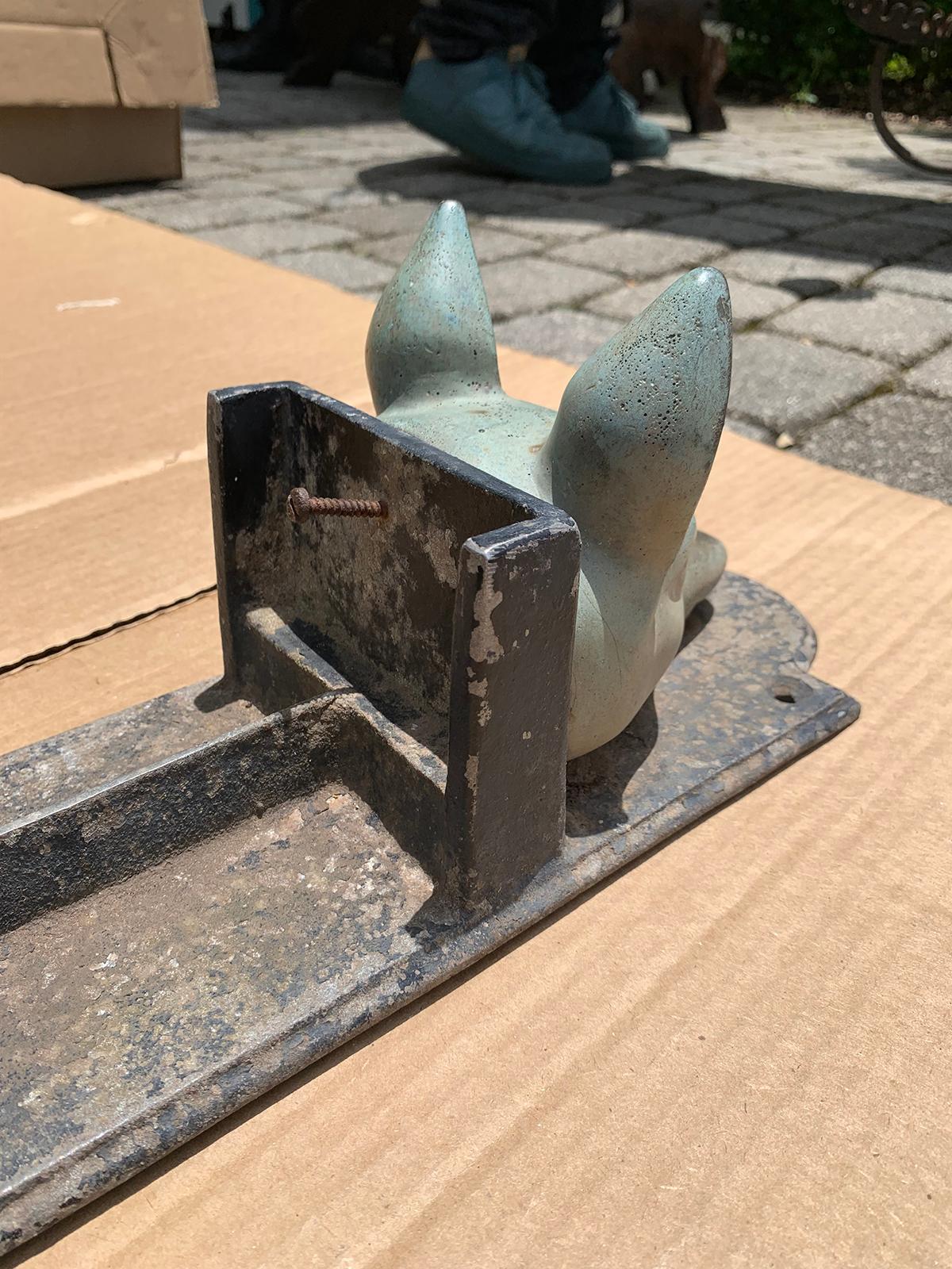 20th Century Bronze and Iron Equestrian Boot Scrape with Two Fox Heads For Sale 2