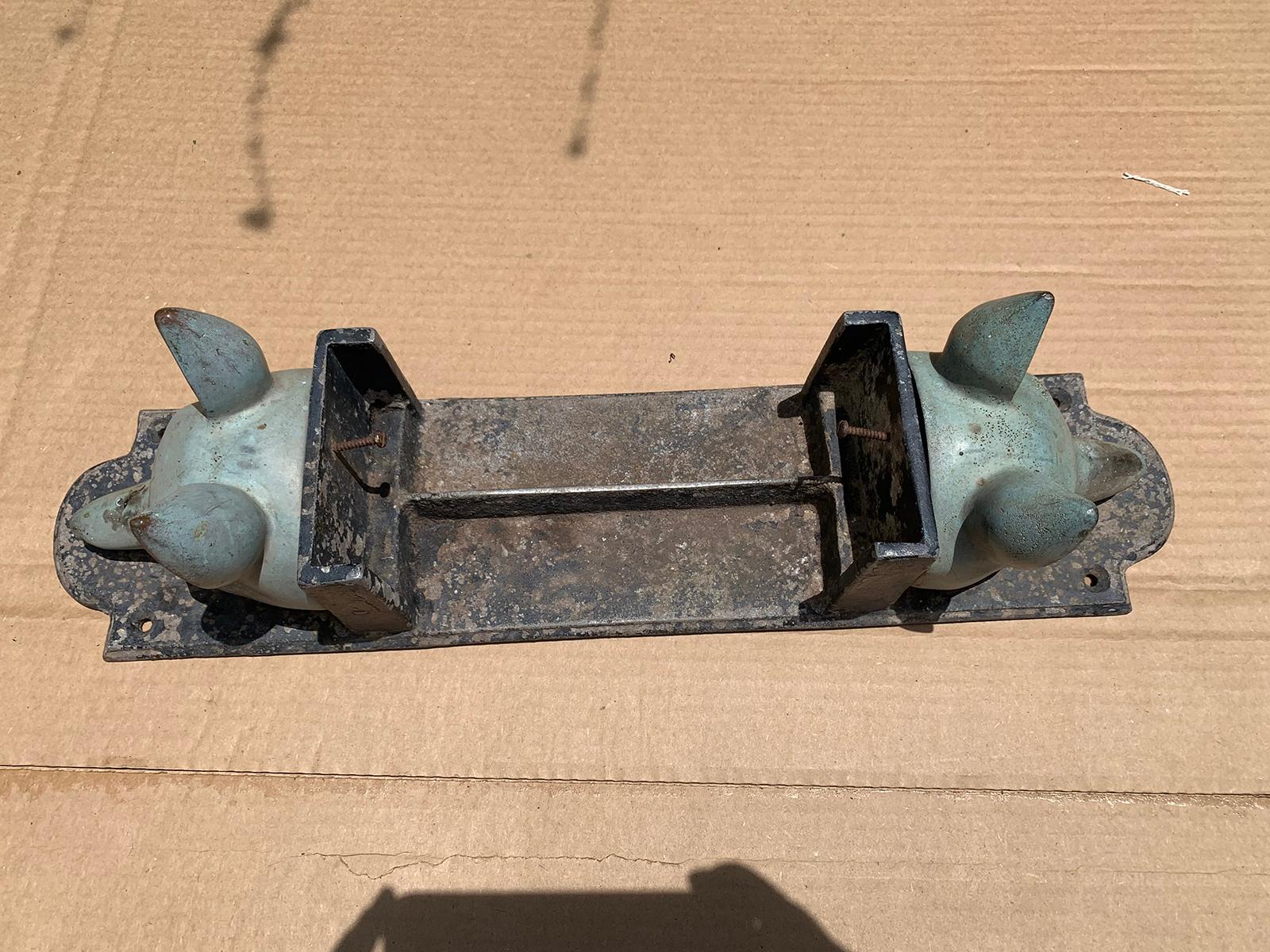 20th Century Bronze and Iron Equestrian Boot Scrape with Two Fox Heads For Sale 4