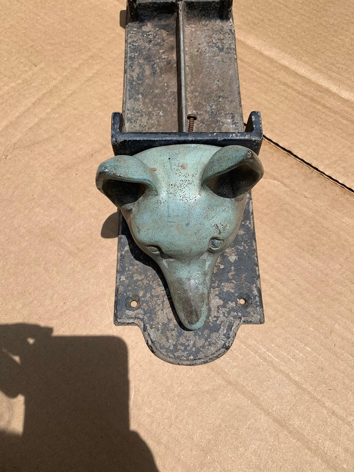 20th Century Bronze and Iron Equestrian Boot Scrape with Two Fox Heads For Sale 5