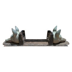 20th Century Bronze and Iron Equestrian Boot Scrape with Two Fox Heads