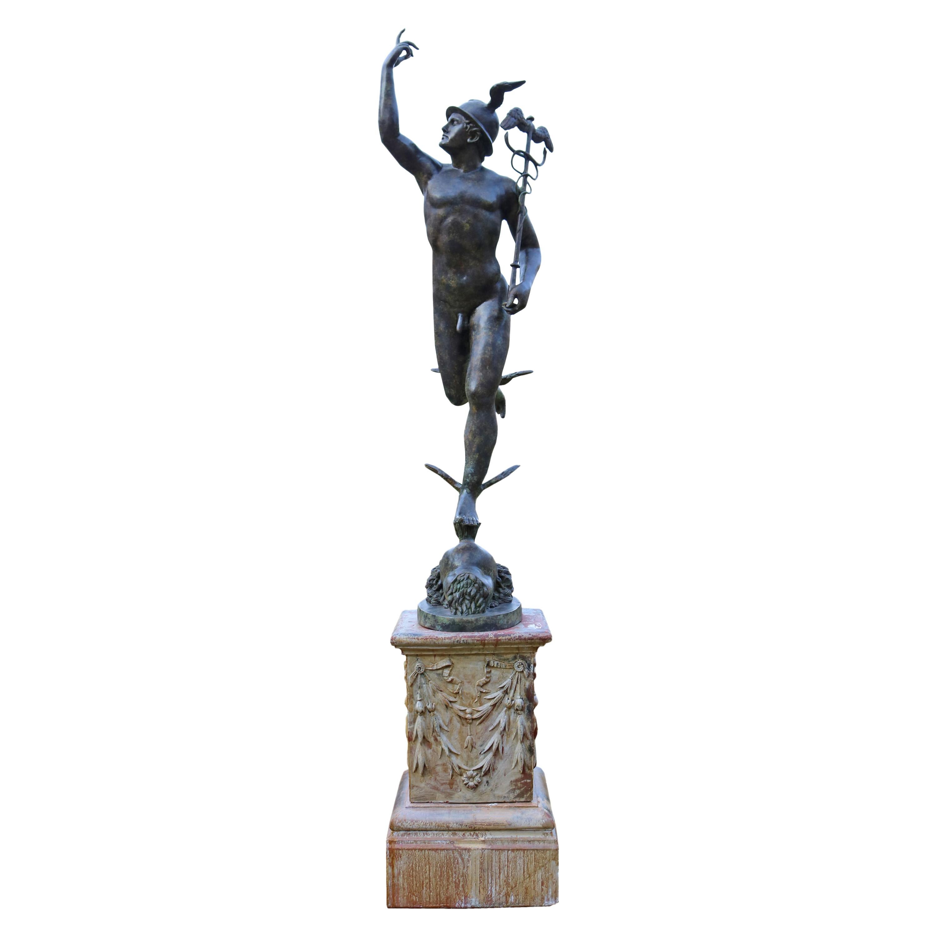20th Century Bronze Life-Size Statue of Roman God Mercury For Sale