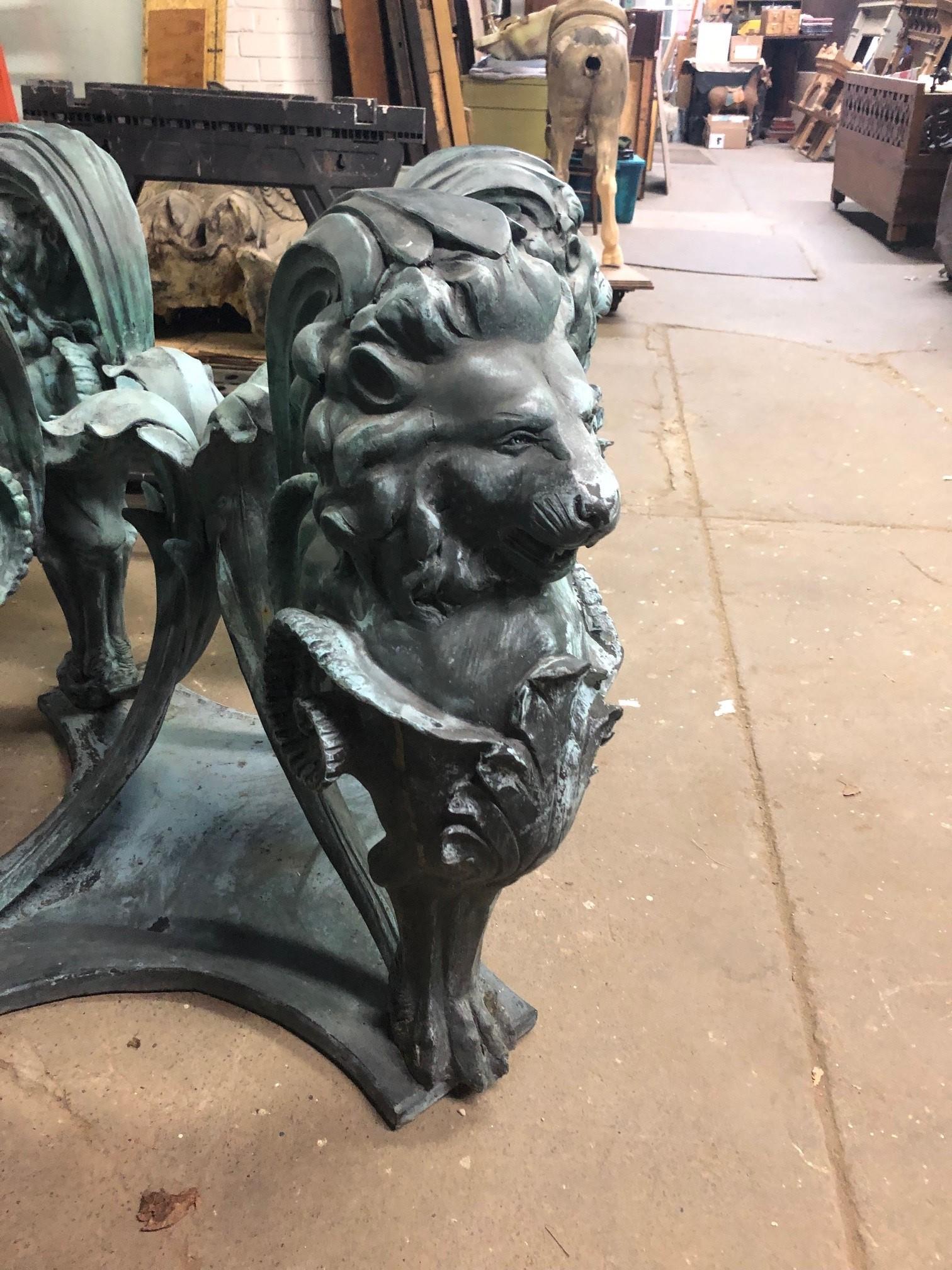 20th Century Bronze Lion Table Base Outdoor/Indoor  In Good Condition In Stamford, CT