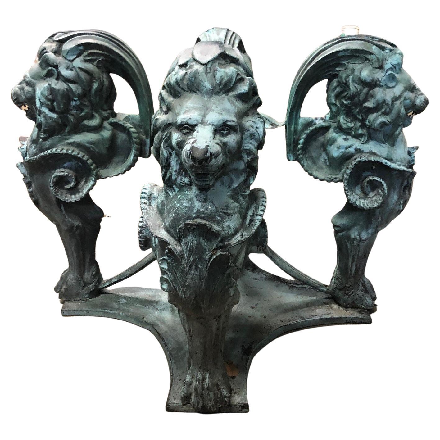 20th Century Bronze Lion Table Base Outdoor/Indoor 