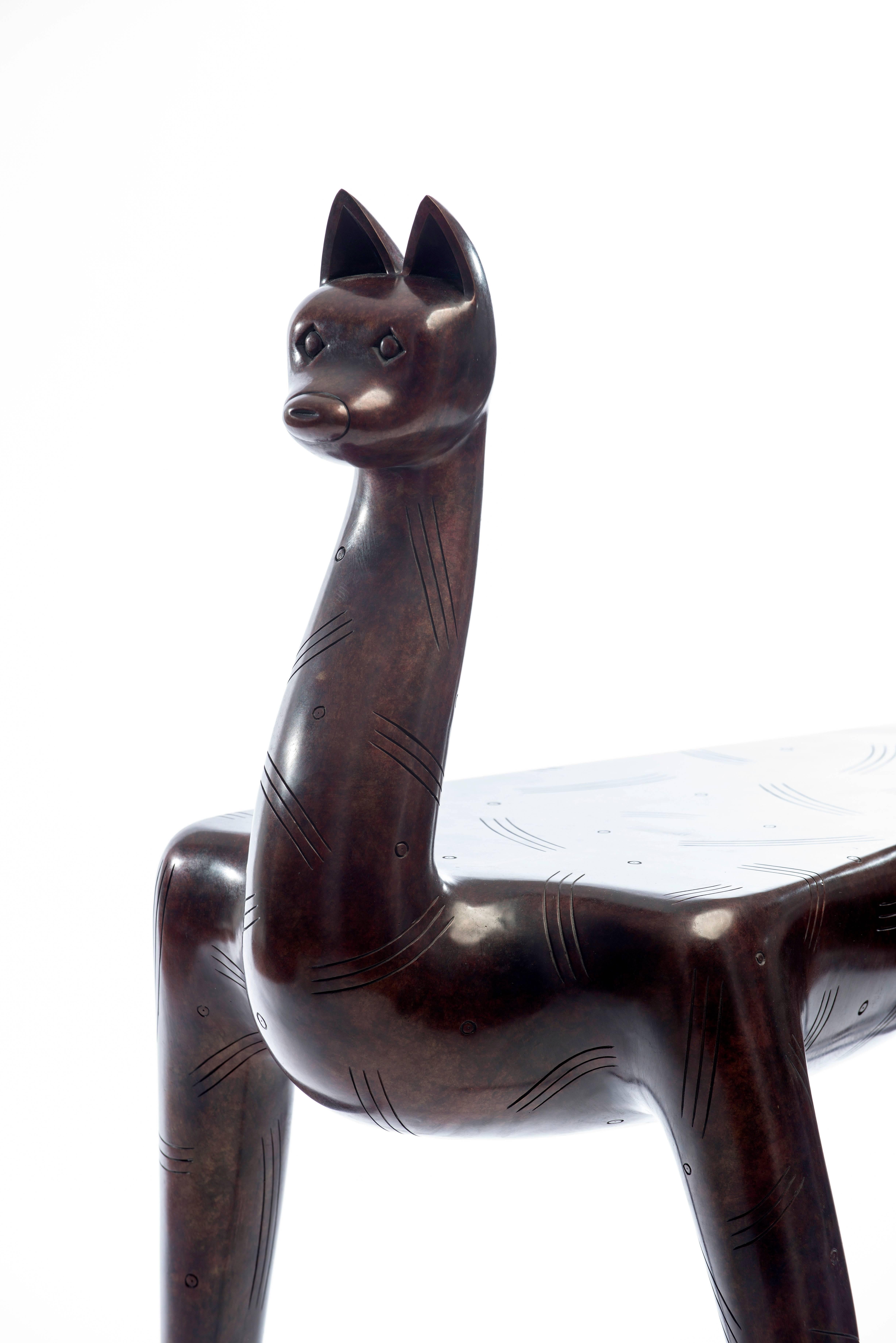 Patinated 20th Century Bronze Lynx Table by Judy McKie